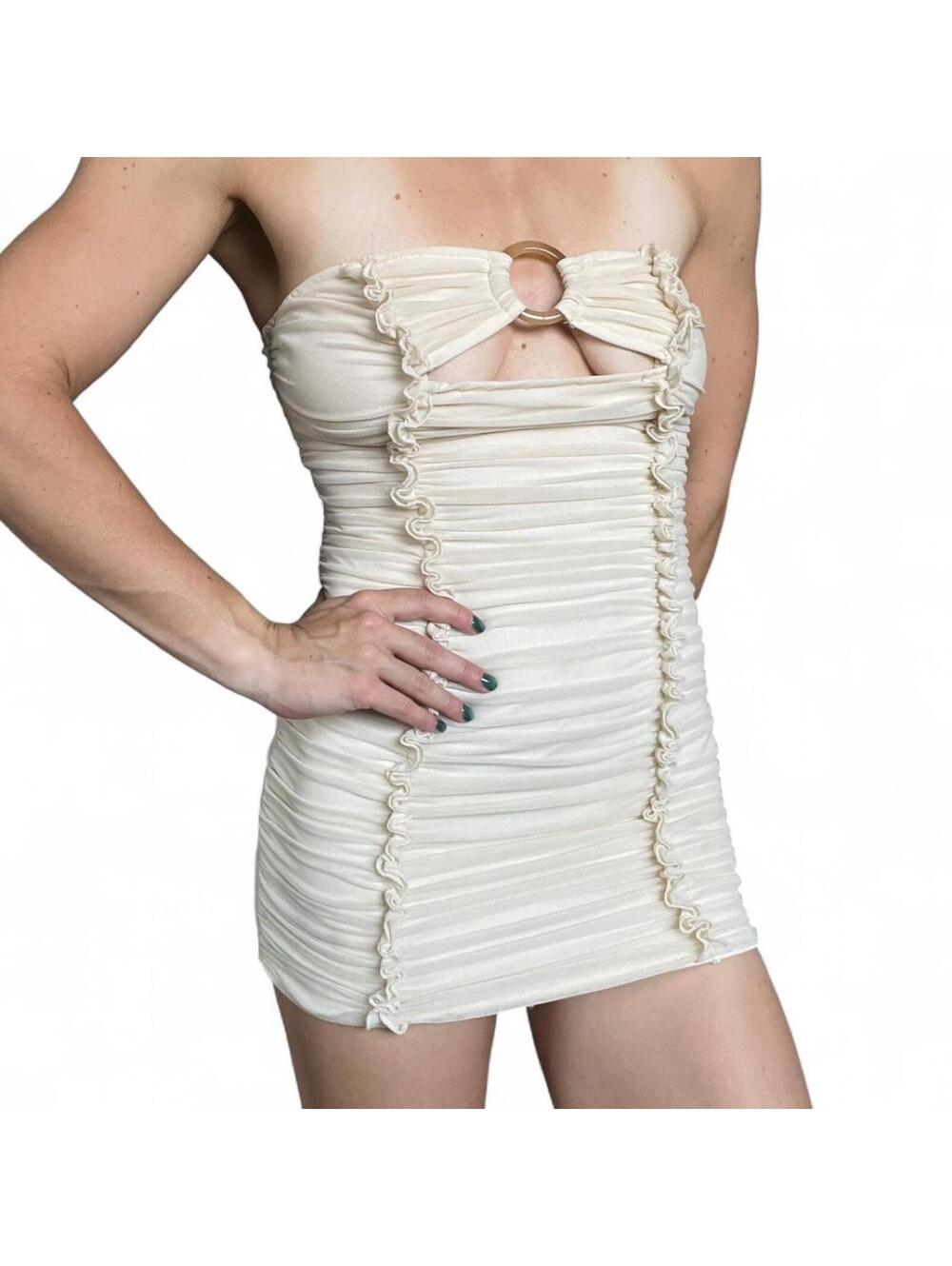 Fashion Nova Cream Strapless Mini Dress